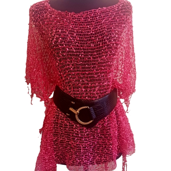 Hot Pink Mesh Poncho One Size - Picture 7 of 7